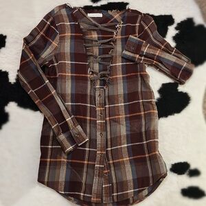 Gilded Intent Plaid Distressed Button Up Flannel